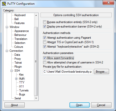 Putty.exe config auth screen